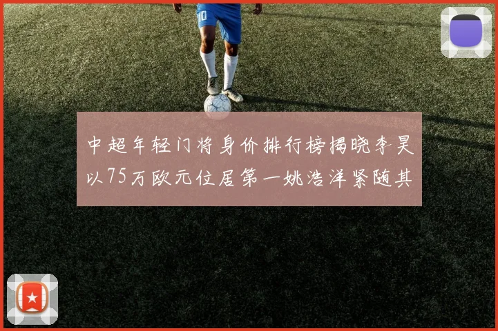 中超年轻门将身价排行榜揭晓李昊以75万欧元位居第一姚浩洋紧随其后
